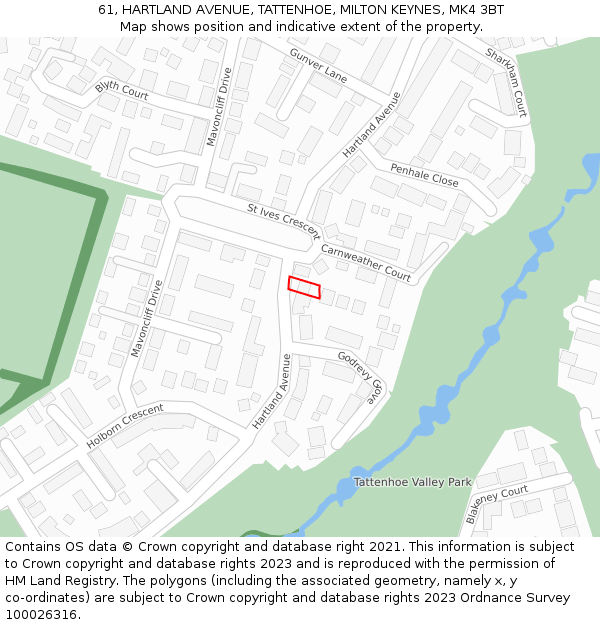 61, HARTLAND AVENUE, TATTENHOE, MILTON KEYNES, MK4 3BT: Location map and indicative extent of plot