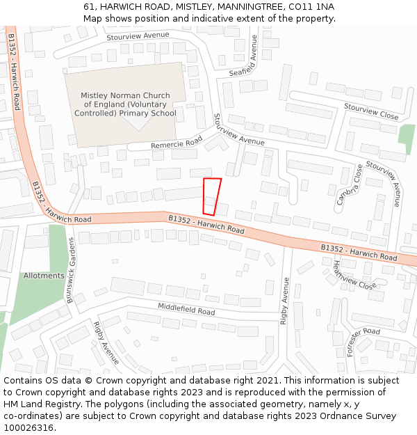 61, HARWICH ROAD, MISTLEY, MANNINGTREE, CO11 1NA: Location map and indicative extent of plot