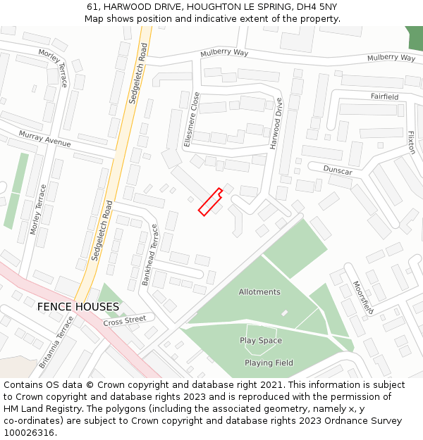 61, HARWOOD DRIVE, HOUGHTON LE SPRING, DH4 5NY: Location map and indicative extent of plot
