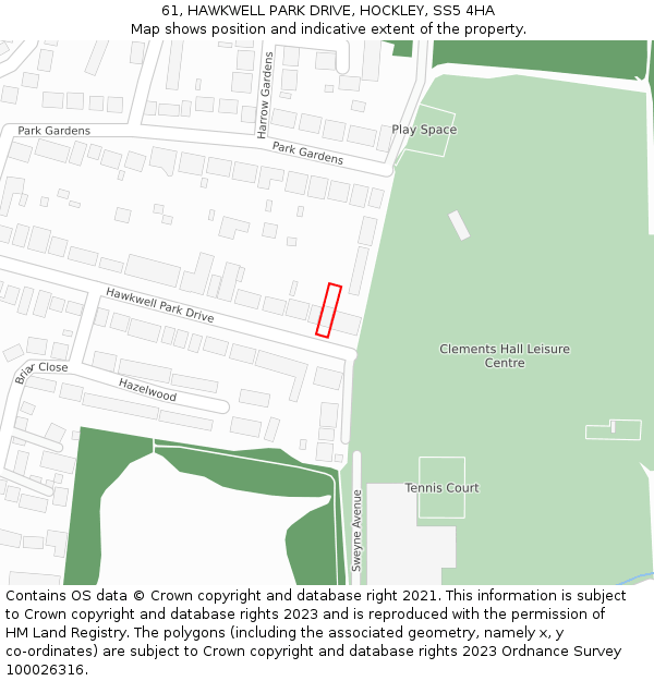 61, HAWKWELL PARK DRIVE, HOCKLEY, SS5 4HA: Location map and indicative extent of plot