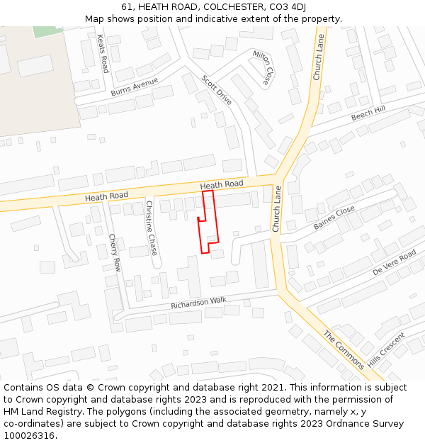 61, HEATH ROAD, COLCHESTER, CO3 4DJ: Location map and indicative extent of plot