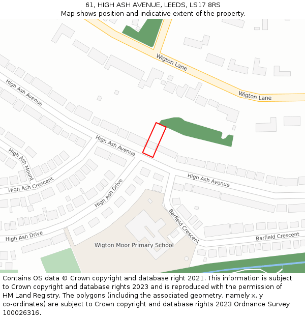 61, HIGH ASH AVENUE, LEEDS, LS17 8RS: Location map and indicative extent of plot