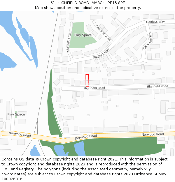 61, HIGHFIELD ROAD, MARCH, PE15 8PE: Location map and indicative extent of plot
