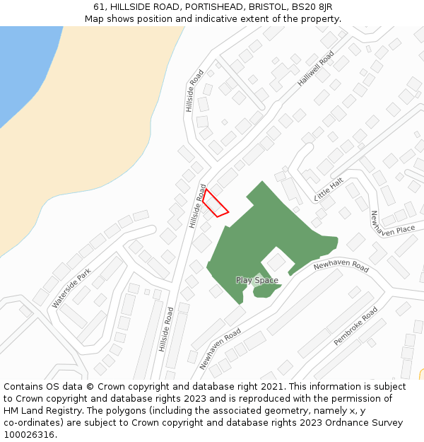 61, HILLSIDE ROAD, PORTISHEAD, BRISTOL, BS20 8JR: Location map and indicative extent of plot