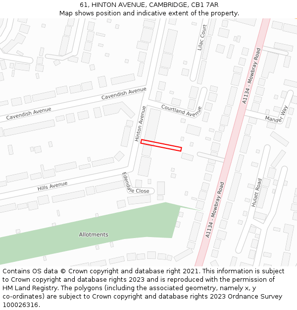 61, HINTON AVENUE, CAMBRIDGE, CB1 7AR: Location map and indicative extent of plot