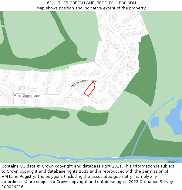 61, HITHER GREEN LANE, REDDITCH, B98 9BN: Location map and indicative extent of plot