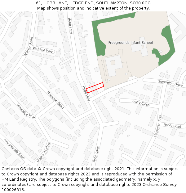 61, HOBB LANE, HEDGE END, SOUTHAMPTON, SO30 0GG: Location map and indicative extent of plot