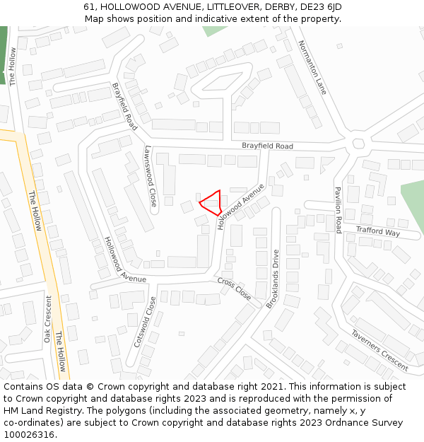 61, HOLLOWOOD AVENUE, LITTLEOVER, DERBY, DE23 6JD: Location map and indicative extent of plot