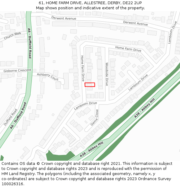 61, HOME FARM DRIVE, ALLESTREE, DERBY, DE22 2UP: Location map and indicative extent of plot