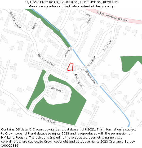 61, HOME FARM ROAD, HOUGHTON, HUNTINGDON, PE28 2BN: Location map and indicative extent of plot