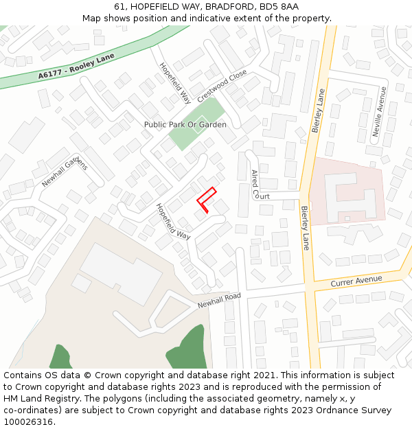 61, HOPEFIELD WAY, BRADFORD, BD5 8AA: Location map and indicative extent of plot