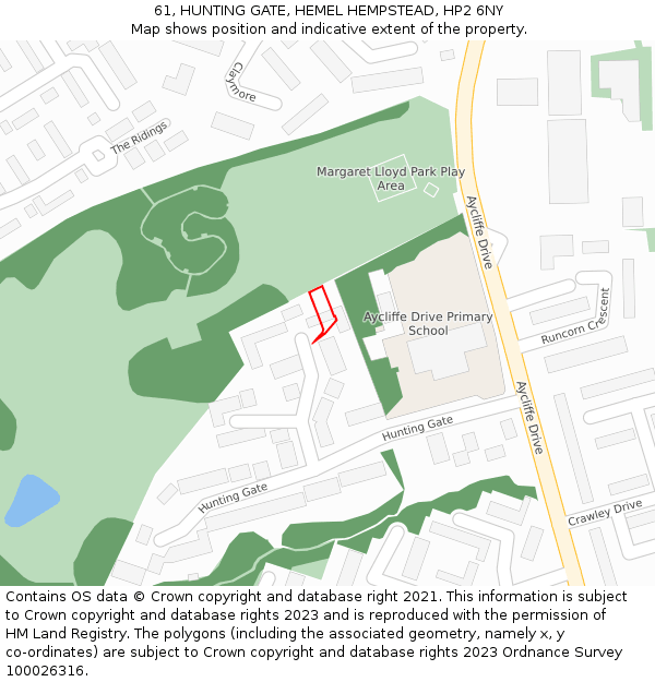 61, HUNTING GATE, HEMEL HEMPSTEAD, HP2 6NY: Location map and indicative extent of plot