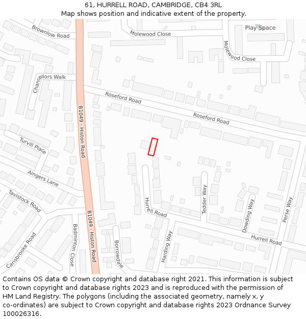 61, HURRELL ROAD, CAMBRIDGE, CB4 3RL: Location map and indicative extent of plot