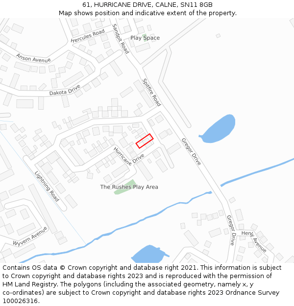 61, HURRICANE DRIVE, CALNE, SN11 8GB: Location map and indicative extent of plot