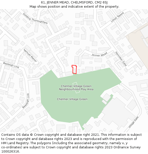 61, JENNER MEAD, CHELMSFORD, CM2 6SJ: Location map and indicative extent of plot