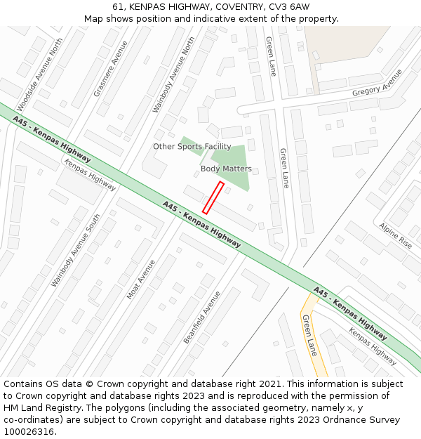 61, KENPAS HIGHWAY, COVENTRY, CV3 6AW: Location map and indicative extent of plot