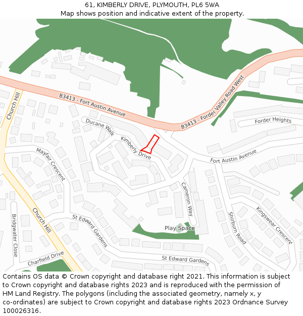 61, KIMBERLY DRIVE, PLYMOUTH, PL6 5WA: Location map and indicative extent of plot