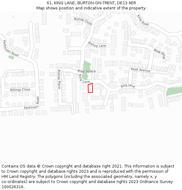 61, KING LANE, BURTON-ON-TRENT, DE13 9ER: Location map and indicative extent of plot