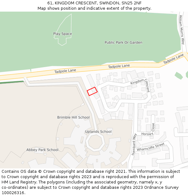 61, KINGDOM CRESCENT, SWINDON, SN25 2NF: Location map and indicative extent of plot