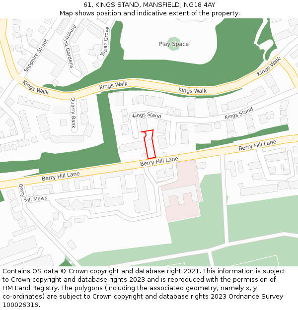 61, KINGS STAND, MANSFIELD, NG18 4AY: Location map and indicative extent of plot