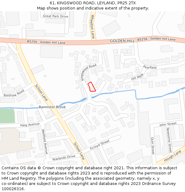 61, KINGSWOOD ROAD, LEYLAND, PR25 2TX: Location map and indicative extent of plot