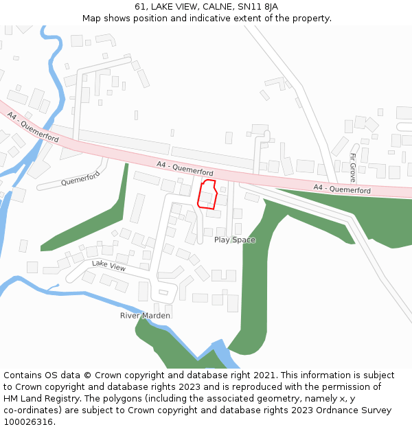 61, LAKE VIEW, CALNE, SN11 8JA: Location map and indicative extent of plot