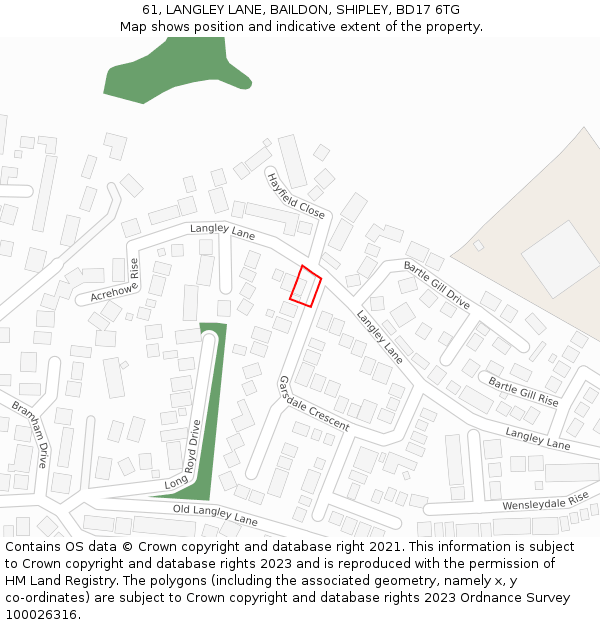 61, LANGLEY LANE, BAILDON, SHIPLEY, BD17 6TG: Location map and indicative extent of plot