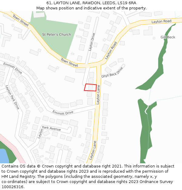 61, LAYTON LANE, RAWDON, LEEDS, LS19 6RA: Location map and indicative extent of plot