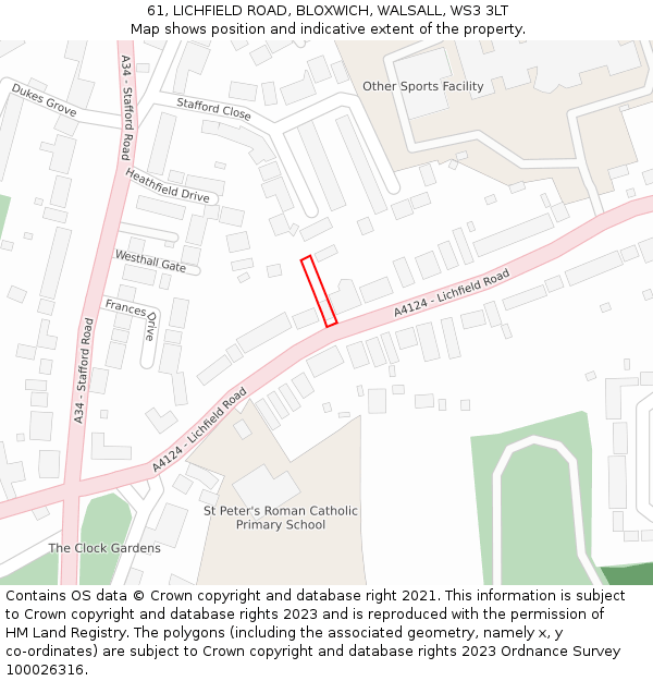 61, LICHFIELD ROAD, BLOXWICH, WALSALL, WS3 3LT: Location map and indicative extent of plot
