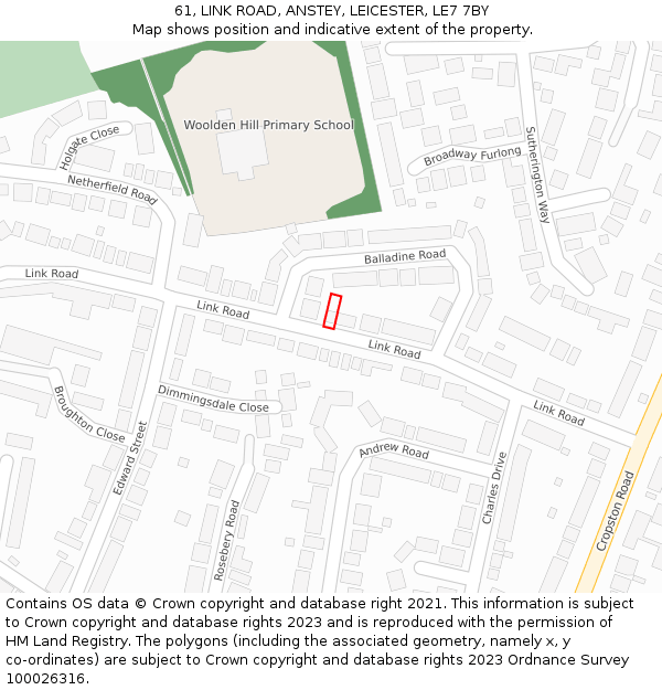 61, LINK ROAD, ANSTEY, LEICESTER, LE7 7BY: Location map and indicative extent of plot