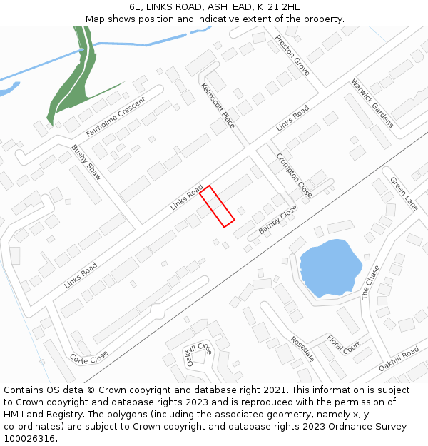 61, LINKS ROAD, ASHTEAD, KT21 2HL: Location map and indicative extent of plot