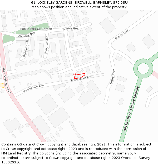 61, LOCKSLEY GARDENS, BIRDWELL, BARNSLEY, S70 5SU: Location map and indicative extent of plot