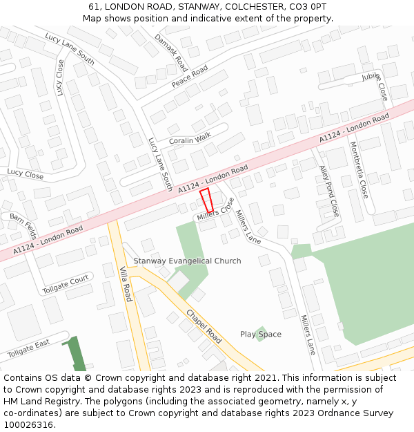61, LONDON ROAD, STANWAY, COLCHESTER, CO3 0PT: Location map and indicative extent of plot