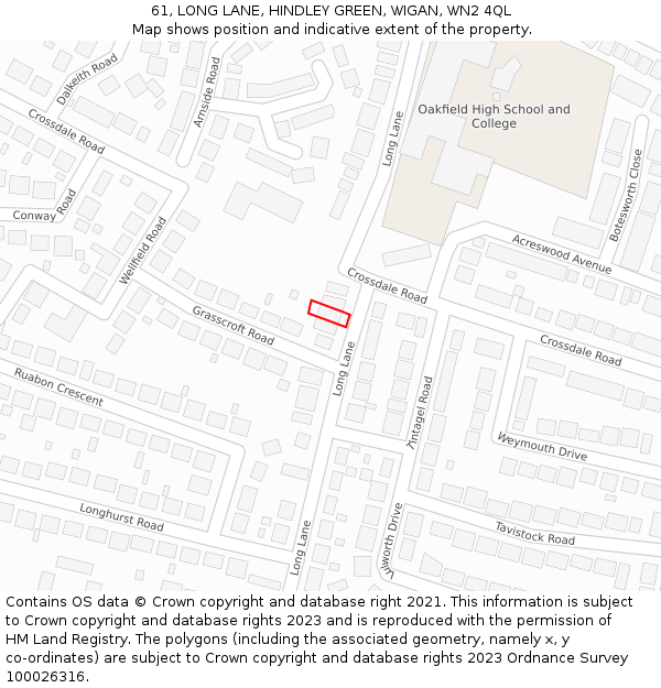 61, LONG LANE, HINDLEY GREEN, WIGAN, WN2 4QL: Location map and indicative extent of plot