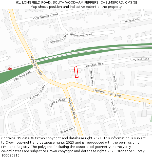 61, LONGFIELD ROAD, SOUTH WOODHAM FERRERS, CHELMSFORD, CM3 5JJ: Location map and indicative extent of plot