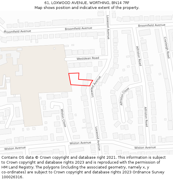 61, LOXWOOD AVENUE, WORTHING, BN14 7RF: Location map and indicative extent of plot