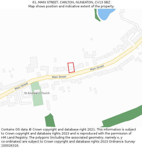 61, MAIN STREET, CARLTON, NUNEATON, CV13 0BZ: Location map and indicative extent of plot