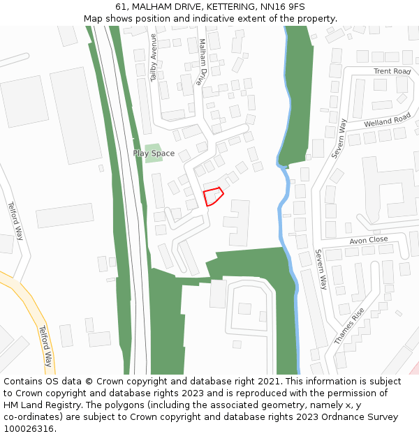 61, MALHAM DRIVE, KETTERING, NN16 9FS: Location map and indicative extent of plot