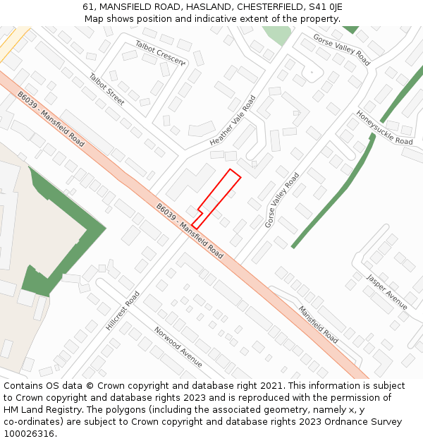 61, MANSFIELD ROAD, HASLAND, CHESTERFIELD, S41 0JE: Location map and indicative extent of plot