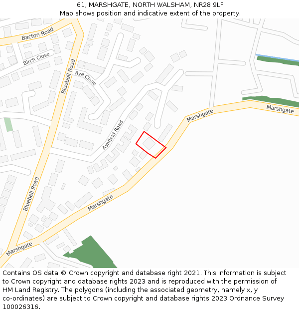 61, MARSHGATE, NORTH WALSHAM, NR28 9LF: Location map and indicative extent of plot