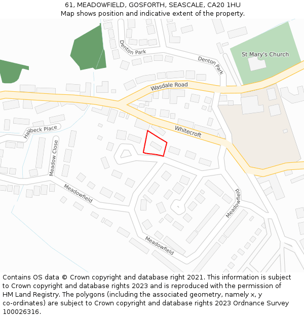 61, MEADOWFIELD, GOSFORTH, SEASCALE, CA20 1HU: Location map and indicative extent of plot