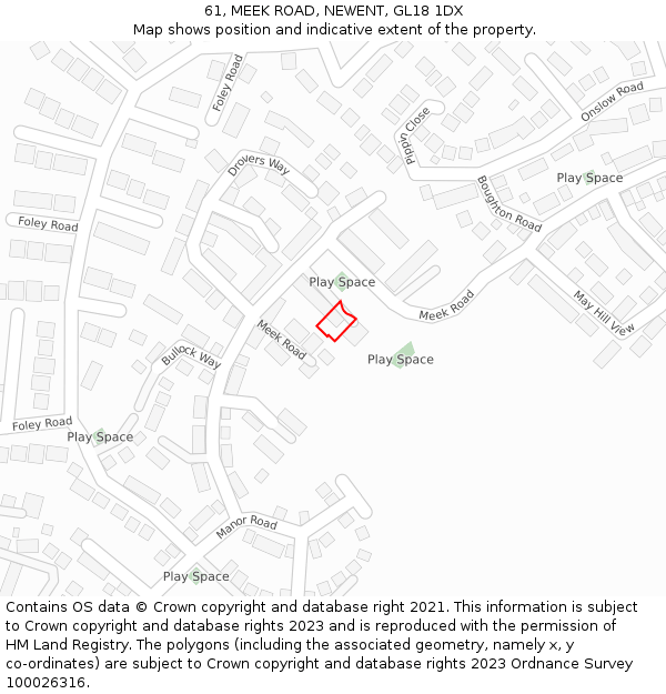 61, MEEK ROAD, NEWENT, GL18 1DX: Location map and indicative extent of plot