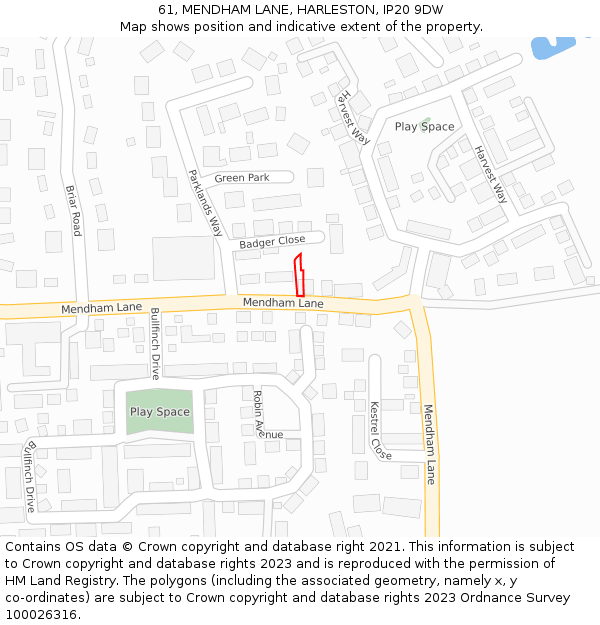 61, MENDHAM LANE, HARLESTON, IP20 9DW: Location map and indicative extent of plot