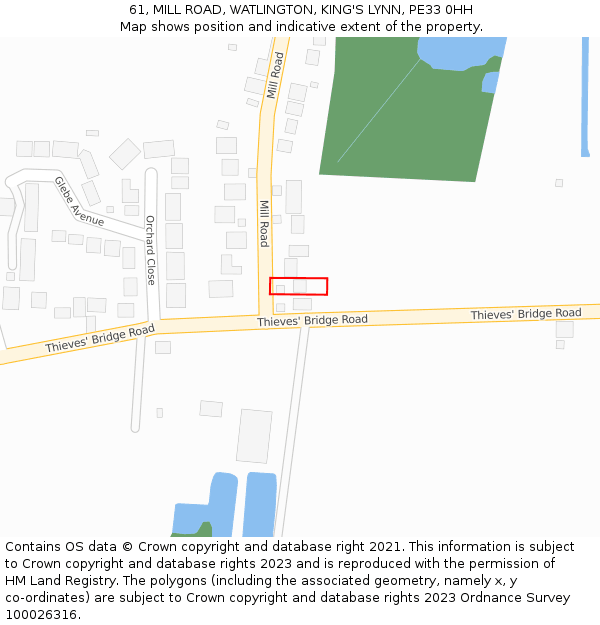 61, MILL ROAD, WATLINGTON, KING'S LYNN, PE33 0HH: Location map and indicative extent of plot