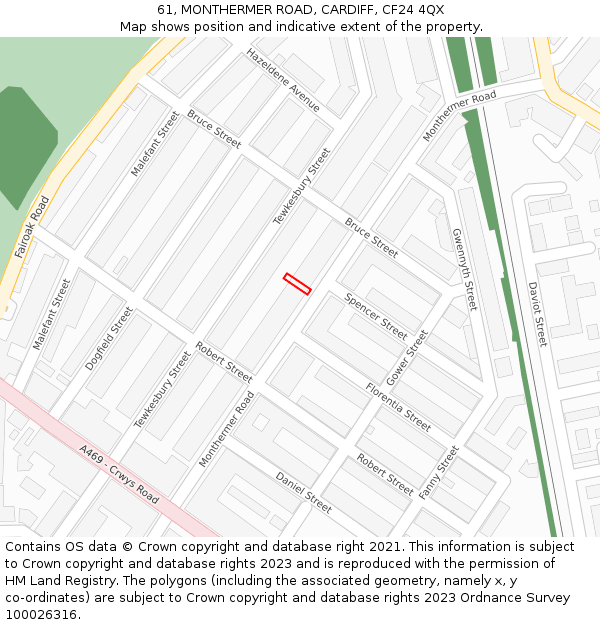 61, MONTHERMER ROAD, CARDIFF, CF24 4QX: Location map and indicative extent of plot