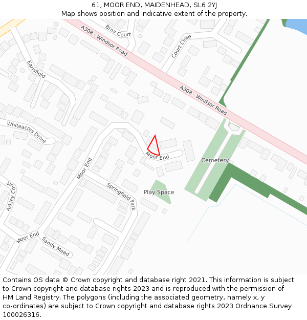 61, MOOR END, MAIDENHEAD, SL6 2YJ: Location map and indicative extent of plot
