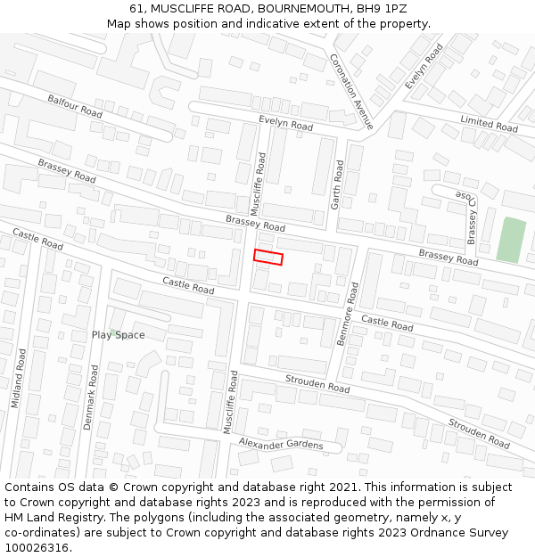 61, MUSCLIFFE ROAD, BOURNEMOUTH, BH9 1PZ: Location map and indicative extent of plot