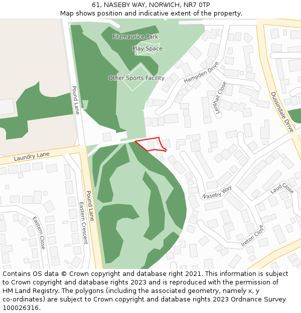 61, NASEBY WAY, NORWICH, NR7 0TP: Location map and indicative extent of plot