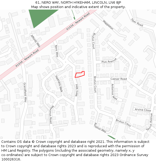 61, NERO WAY, NORTH HYKEHAM, LINCOLN, LN6 8JP: Location map and indicative extent of plot