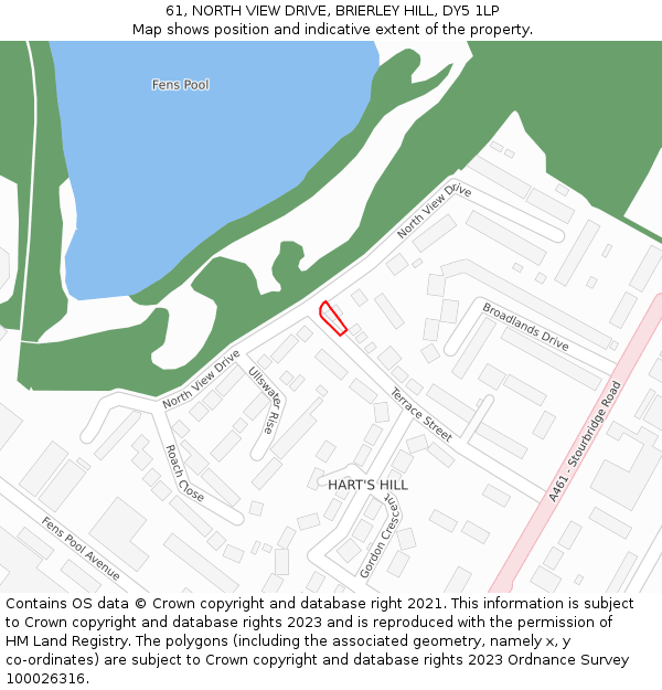61, NORTH VIEW DRIVE, BRIERLEY HILL, DY5 1LP: Location map and indicative extent of plot